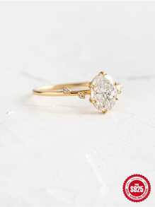 1入組蛋形鑽石方晶鋯石銀戒指適合女士優雅婚禮首飾類