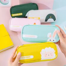 1pc Cartoon Goose Design Stationery Pouch, Large Capacity Minimalist Student Pencil Case - Beige - View 4