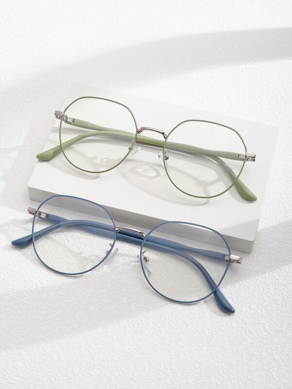 2 Pairs Blue-Green Round Frame Glasses