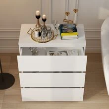 White Dresser Chest with 3 Drawers, Wooden Dresser Tower with Wide Storage Space, Dresser Closet for Nursery Living Room Bedroom Hallway