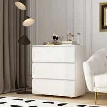 White Dresser Chest with 3 Drawers, Wooden Dresser Tower with Wide Storage Space, Dresser Closet for Nursery Living Room Bedroom Hallway