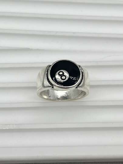 1pc Fashionable Personalized European And American Design Black 8-Ball Ring Suitable For Men's Daily Wear