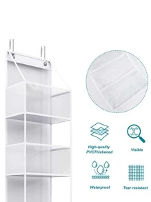 1 Peça 130Cm Comprido 4 Compartimentos Dobrável Saco De Armazenamento Suspenso , Branco Com 2 Ganchos , Montado Na Parede Gabinete Ou Porta Voltar Armazenar Prateleira , Terno Para Lanches , Brinquedos E Roupas Armazenar Em Cozinha E Banheiro - Branco - Ver 4
