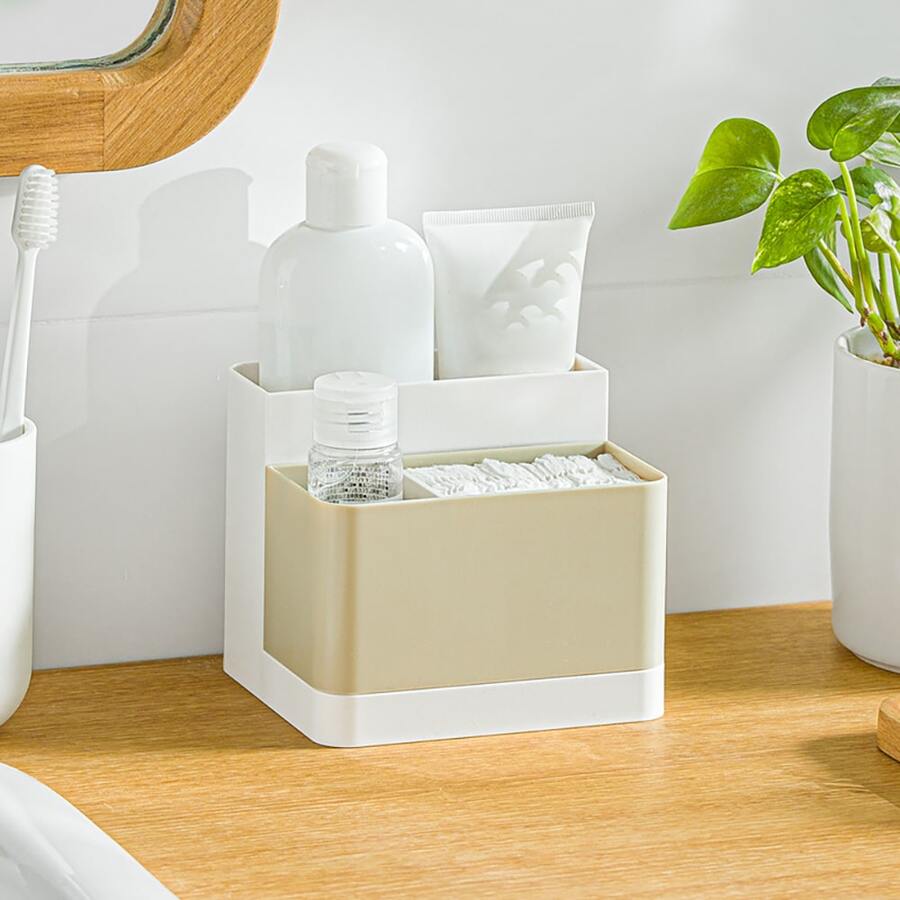 Bộ sắp xếp lưu trữ trên máy tính để bàn Hộp đựng thẻ bút chì Hộp đựng cho bàn làm việc, đồ dùng văn phòng, bàn trang điểm, hoa mai - Màu be - Xem 1