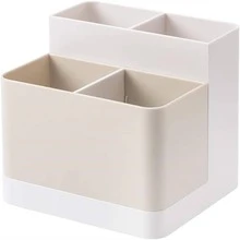 Bộ sắp xếp lưu trữ trên máy tính để bàn Hộp đựng thẻ bút chì Hộp đựng cho bàn làm việc, đồ dùng văn phòng, bàn trang điểm, hoa mai - Màu be - Xem 4