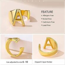 1 Stück Vergoldeter Kühner Initialring, Offener Verstellbarer Personalisierte Siegelring Für Frauen Mit Gravur