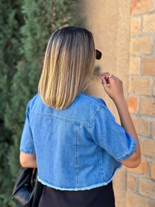Women Denim Tops - 中等水洗藍 - 查看 2