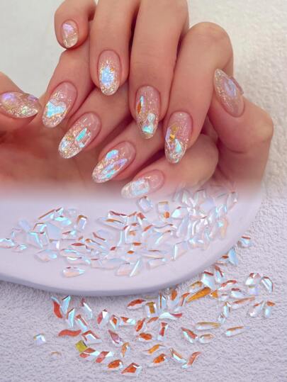 100 قطعة/مجموعة من الراين ستونز الشفافة متعددة الألوان ذات الشكل غير المتماثل، تصميم هندسي، سهلة اللصق، مناسبة لتزيين أظافر المراهقين في العطلات، إكسسوارات أظافر DIY، أحجار أظافر، لوازم أظافر