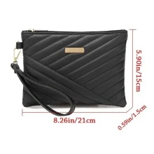 女性手拿包時髦女性皮革信封包購物旅行便攜小錢包手拿包皮夾 - 黑色 - 查看 2