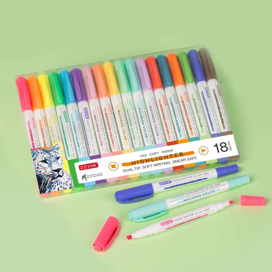 ZEYAR Highlighters, Dual Tips Marker Pen, Chisel and Fine Tips