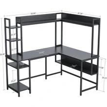 L-Shaped Desk with Hutch, 60" Corner Computer Desk, Large Home Office Desk with Bookshelf and Storage Shelves, Space-Saving - màu đen - Xem 7