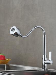 1pc Stainless Steel Rotatable Single Cold & Hot Water Tap For Kitchen Sink/balcony Laundry Sink - Silver - View 7