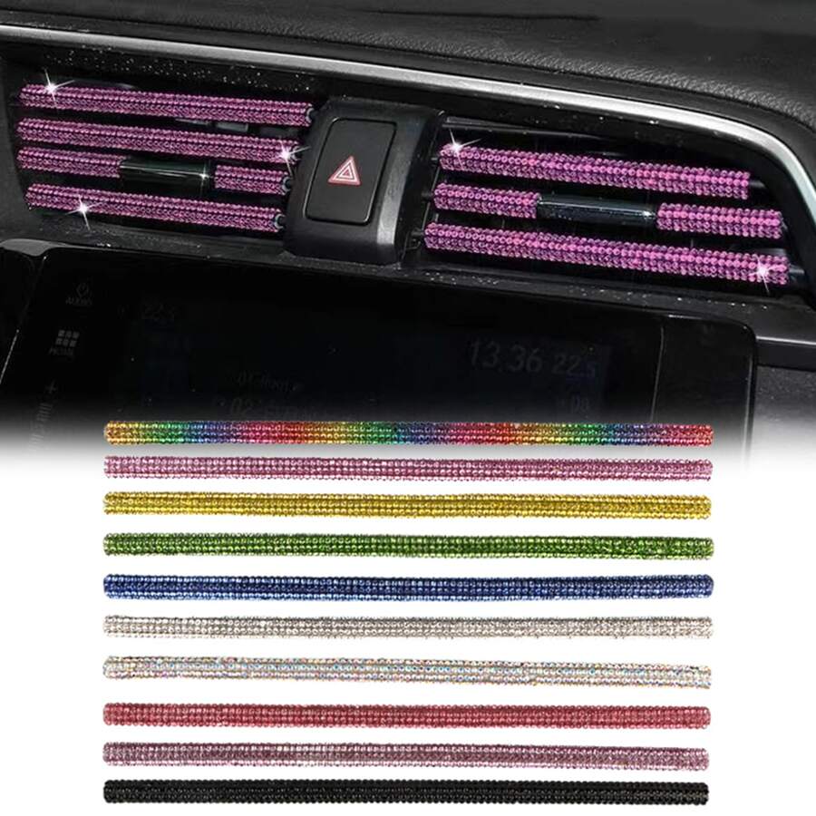 10pcs Red U-shaped Rhinestone Inlaid Car Air Vent Decoration Strips - Red - View 1