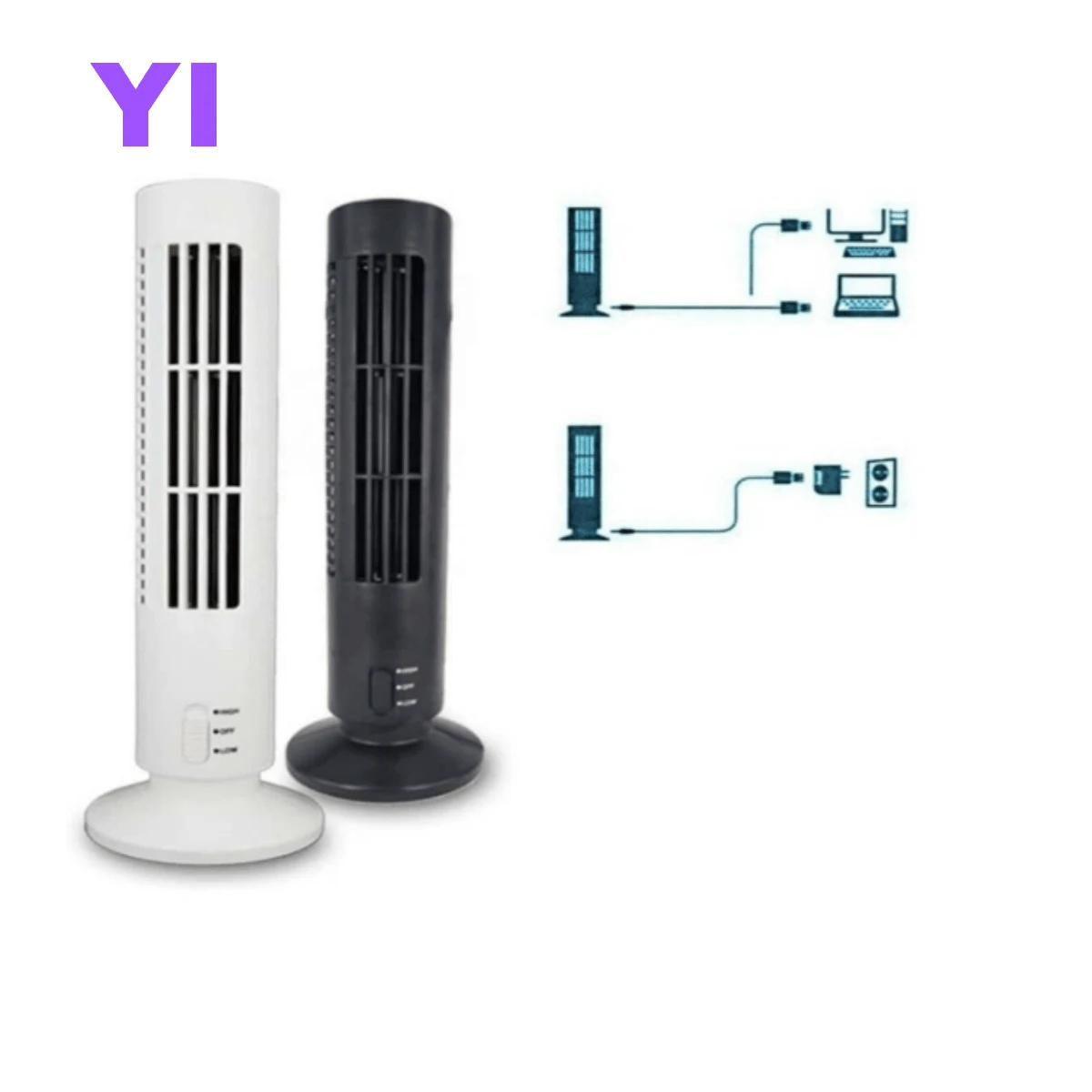 Mini ventilador de torre USB de 2 velocidades, portátil - Negro - Ver 1