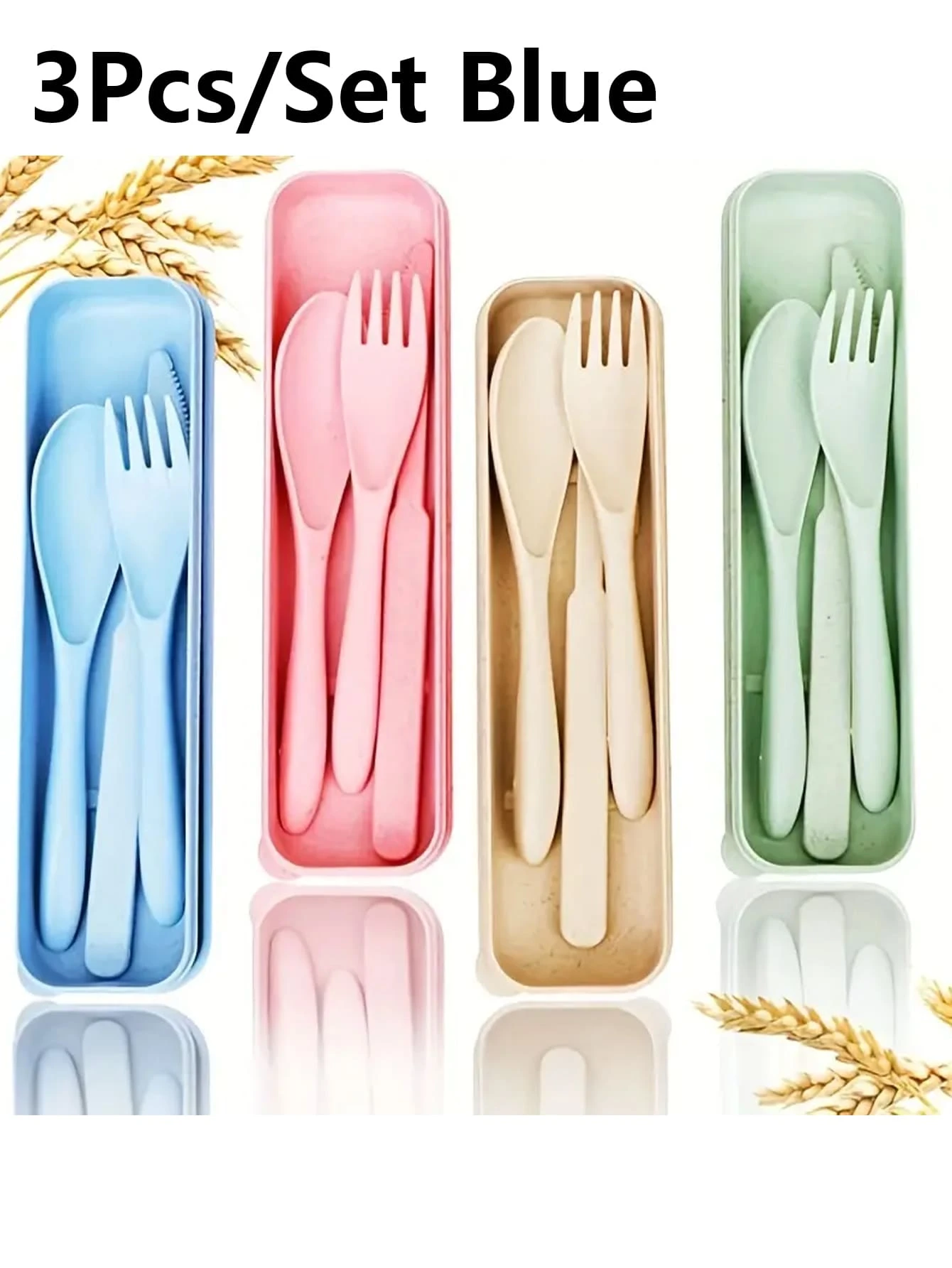 Du lịch Bộ Dụng cụ Với Hộp lưu trữ - Có thể tái sử dụng Cái thìa Dao Nĩa Đối với Dã ngoại , Cắm trại & Sử dụng hàng ngày ( Xanh ) - Màu xanh lam - Xem 1