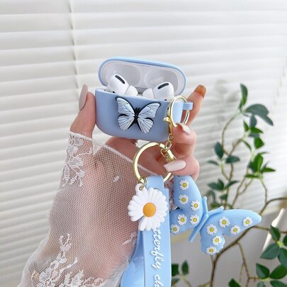 1 套可爱卡通 Airpod 保护套，硅胶蝴蝶设计 Airpod 保护套，带钥匙扣