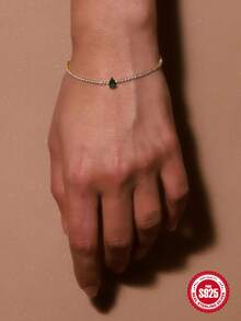 1 件欧美风格 S925 纯银优质镶嵌网球手链，可调节订婚手链，适合女士