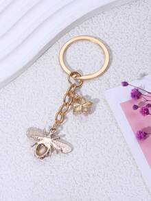 Creative & Innovative Rhinestone Decor Bee & Butterfly Shaped Keychain Pendant, Zinc Alloy Material - Pink - View 3