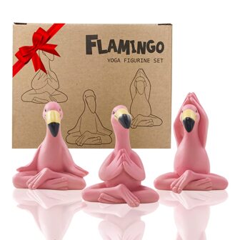 Mini Yoga Flamingo Figurines, 2.4" Tiny Gifts Whimsical Kawaii Pink Flamingo Desk Decor, Set Of 3 Fairy Garden Lawn Statues, Flamingo Gifts For Women/Mom/Grandma/Girls, Unique Christmas Gifts