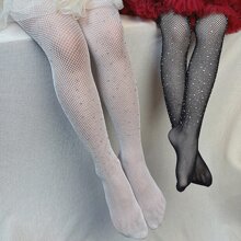 2pairs Children's Fishnet Stockings With Rhinestone / Hollow / Colorful Stylish Breathable Socks - Multicolor - View 1