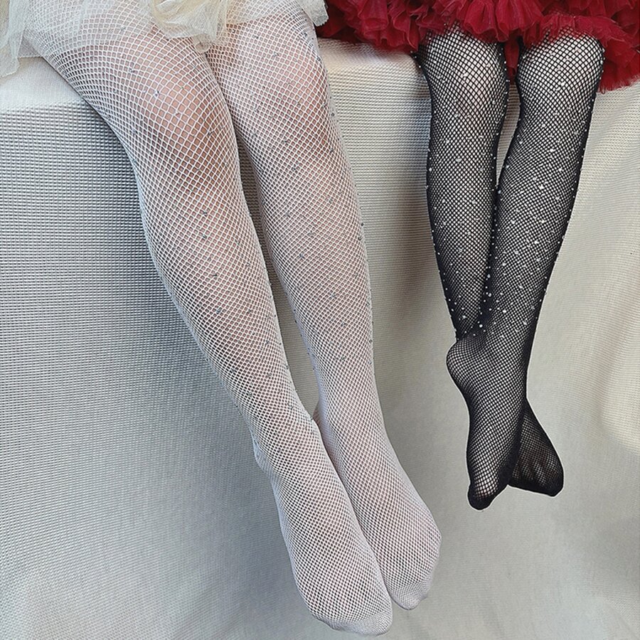 2pairs Children's Fishnet Stockings With Rhinestone / Hollow / Colorful Stylish Breathable Socks - Multicolor - View 1