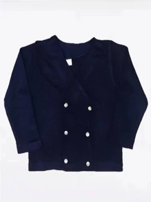 Crossover V-Neck Sweater With Buttons School Uniform For Escort Roma Point Reduced Sizes - 藏蓝色 - 查看 2