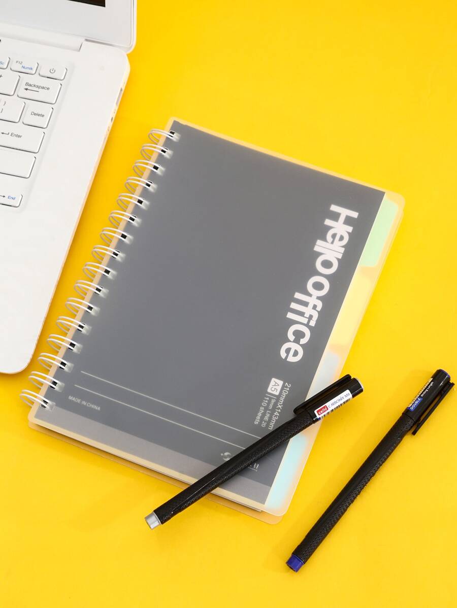 1本梳環筆記本,110頁,pp封面,4個彩色分隔標籤,可用作計劃書、會議記錄本、日記、辦公筆記本 - 黑色 - 查看 1