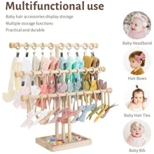 Oaoleer Headband Holder Stand Storage For Baby, 3 Tier Wooden Bow Organizer For Girls Hair Bows, Infant Hair Accessories Rack Display For Nursery Room Decor Love Valentine - Beige - View 5