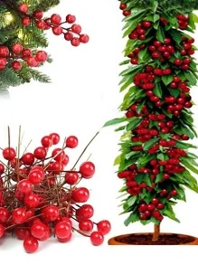 人造冬青浆果，100 片迷你 13 毫米假浆果装饰线，用于圣诞树装饰花环 DIY 工艺用途（红色）最佳礼物 - 紅色 - 查看 1