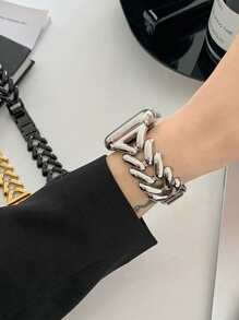 1pc Stainless Steel Metal Watch Band, Compatible With Apple Watch Bands 40mm Ultra2 49mm 44mm 45mm 46mm 41mm 42mm 38mm, Chain Design Bracelet Strap, Compatible With Apple Watch Series 11 10 SE 9 8 7 6 5 4 3 2 1, Band Accessories (Band Only) - Silver - View 5