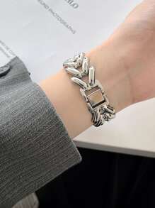 1pc Stainless Steel Metal Watch Band, Compatible With Apple Watch Bands 40mm Ultra2 49mm 44mm 45mm 46mm 41mm 42mm 38mm, Chain Design Bracelet Strap, Compatible With Apple Watch Series 11 10 SE 9 8 7 6 5 4 3 2 1, Band Accessories (Band Only) - Silver - View 8