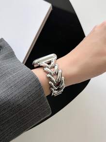 1pc Stainless Steel Metal Watch Band, Compatible With Apple Watch Bands 40mm Ultra2 49mm 44mm 45mm 46mm 41mm 42mm 38mm, Chain Design Bracelet Strap, Compatible With Apple Watch Series 11 10 SE 9 8 7 6 5 4 3 2 1, Band Accessories (Band Only) - Silver - View 6