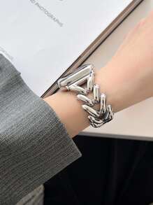 1pc Stainless Steel Metal Watch Band, Compatible With Apple Watch Bands 40mm Ultra2 49mm 44mm 45mm 46mm 41mm 42mm 38mm, Chain Design Bracelet Strap, Compatible With Apple Watch Series 11 10 SE 9 8 7 6 5 4 3 2 1, Band Accessories (Band Only) - Silver - View 7