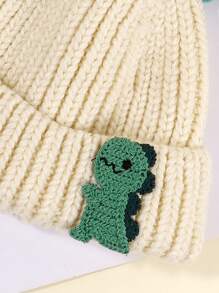 1 件裝男童保暖針織恐龍帽,適合秋冬日常佩戴 - 米色 - 查看 4
