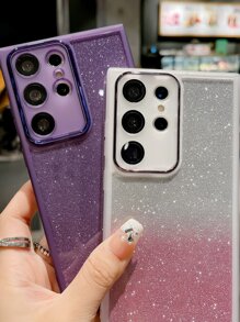 1pc And Gift Sister - Ins Simple Transparent Glittery Phone Case With Built-In Metal Lens Protection Ring,Compatible With Apple/Compatible With Samsung/Compatible With Oppo/Compatible With Xiaomi,International Version, Not The Domestic Version - Purple - View 3
