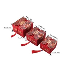 1pc Chinese Style Creative Square Candy Box Wedding Favor Paper Gift Box - red pattern - View 3