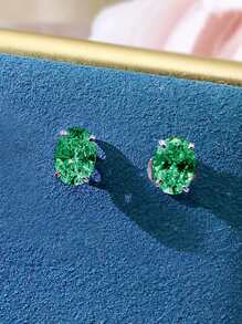 1 对优雅方晶锆石耳钉，适合女士婚礼订婚周年派对珠宝情人节礼物、妈妈、母亲、母亲节、礼物 - 綠色 - 查看 4