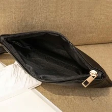 女性手拿包時髦女性皮革信封包購物旅行便攜小錢包手拿包皮夾 - 黑色 - 查看 3
