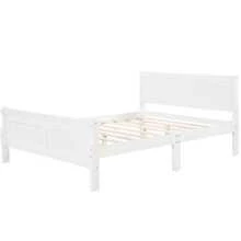 MERAX Queen Size Wood Platform Bed With Headboard And Wooden Slat Support
