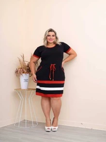 Vestido Midi Manga Curta Cordão e Bolso Moda Evangelica Casual - Laranja Queimado - Visão 3