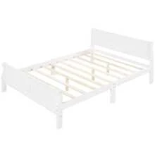MERAX Queen Size Wood Platform Bed With Headboard And Wooden Slat Support