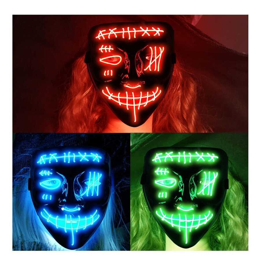 3 PACK Halloween Scary Mask LED Mask LED Purge Mask LED Light Up Mask for Halloween Costume. - Multicolor - View 1