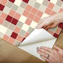 Papel de Parede Vinílico Autoadesivo Lavável Pastilha Ladrilho Azulejo Tons Vermelho Bege Decoração Moderna Cozinha - Banheiro - Lavabo - Lavanderia - 5M - Visão 5