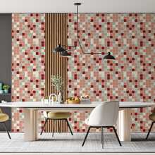 Papel de Parede Vinílico Autoadesivo Lavável Pastilha Ladrilho Azulejo Tons Vermelho Bege Decoração Moderna Cozinha - Banheiro - Lavabo - Lavanderia - 5M - Visão 3