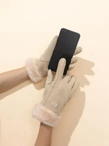 1pair Women's Velvet Lined Touchscreen Gloves With Thickened Cuff, Warm And Fashionable For Driving In Autumn And Winter