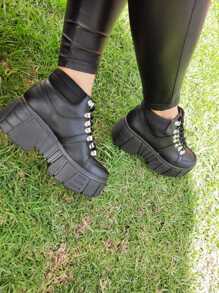 Tenis plataforma alta modernos mujer cómodos - Negro - Ver 7