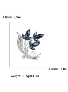1pc Fashionable Rhinestone Flower Brooch, Suitable For Women's Daily Wear - Blue - View 5