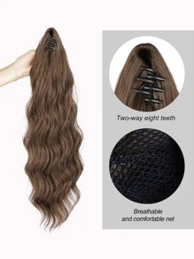 Extension de queue de cheval Clip Ponytail pour femmes Extension de queue de cheval ondulée de 20 pouces en synthétique naturel doux pour un usage quotidien (brun clair)