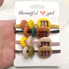 4入組英文字母m可愛的女士頭髮飾品糖果彈性紮頭髮皮筋