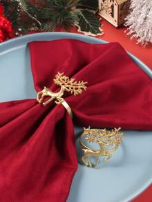 6 pièces/set Ronds de serviette en or avec motif de cerf pour Noël, mariage, décoration de fête